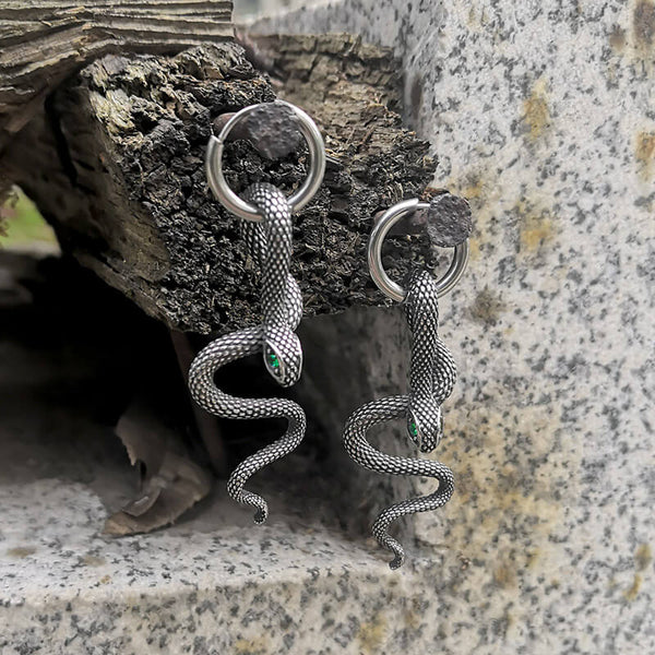 Green Eye Snake Stainless Steel Drop Earrings – GTHIC
