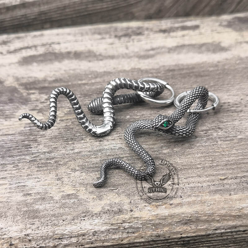 Green Eye Snake Stainless Steel Drop Earring | Gthic.com