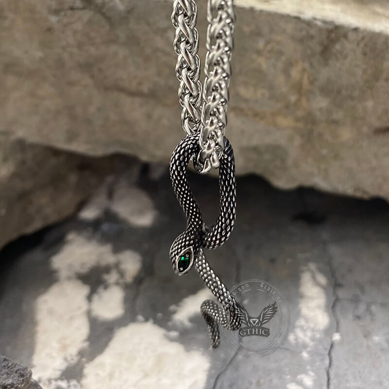 Green Eye Snake Stainless Steel Pendant | Gthic.com