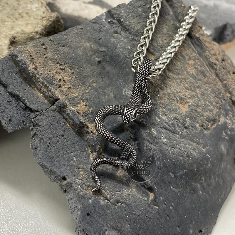 Green Eye Snake Stainless Steel Pendant | Gthic.com