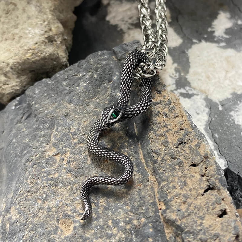 Green Eye Snake Stainless Steel Pendant | Gthic.com