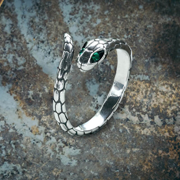 Green Eye Snake Stainless Steel Ring | Gthic.com
