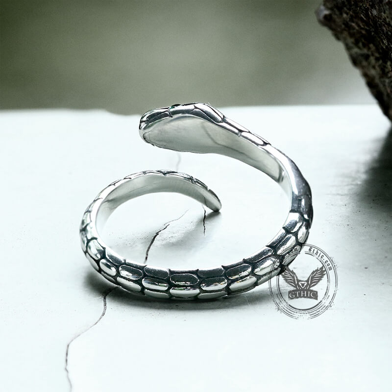 Green Eye Snake Stainless Steel Ring