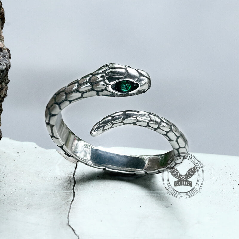 Green Eye Snake Stainless Steel Ring | Gthic.com