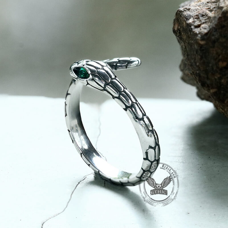 Green Eye Snake Stainless Steel Ring | Gthic.com