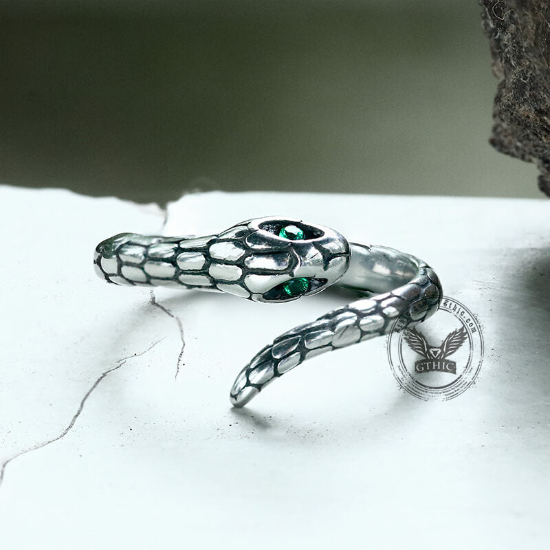 Green Eye Snake Stainless Steel Ring