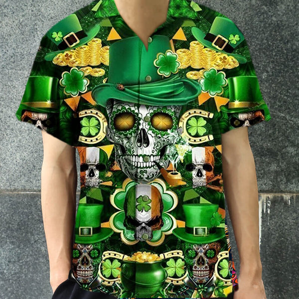 Green Skull Polyester Hawaiian Shirt | Gthic.com