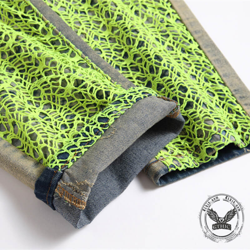 Green Spider Web Embroidered Cotton Pants | Gthic.com