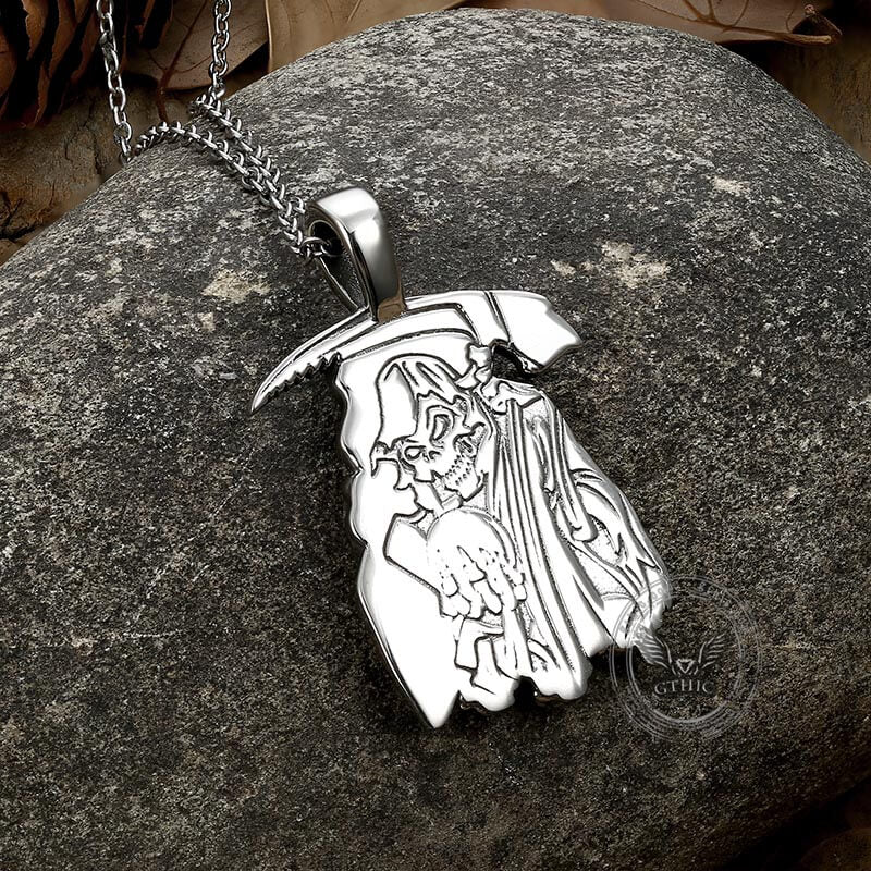 Grim Reaper Moth Stainless Steel Skull Pendant