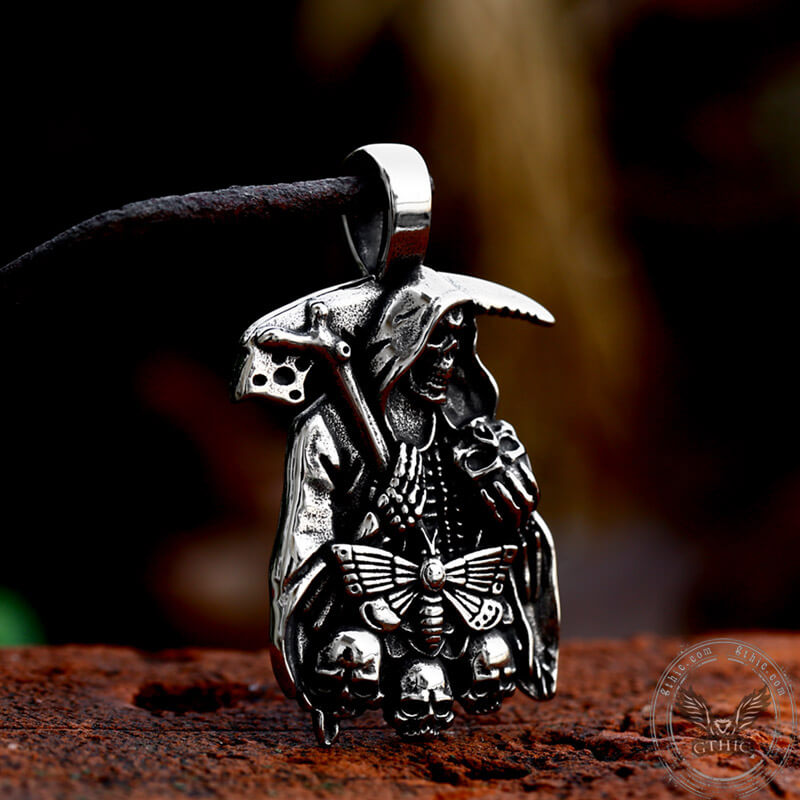 Grim Reaper Moth Stainless Steel Skull Pendant | Gthic.com