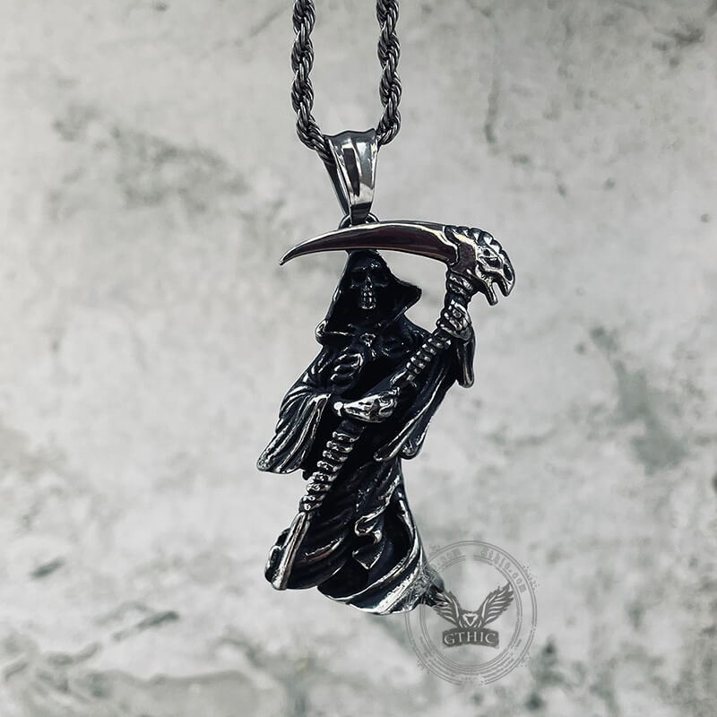 Grim Reaper Scythe Skeleton Pendant Necklace Gothic Punk Jewelry