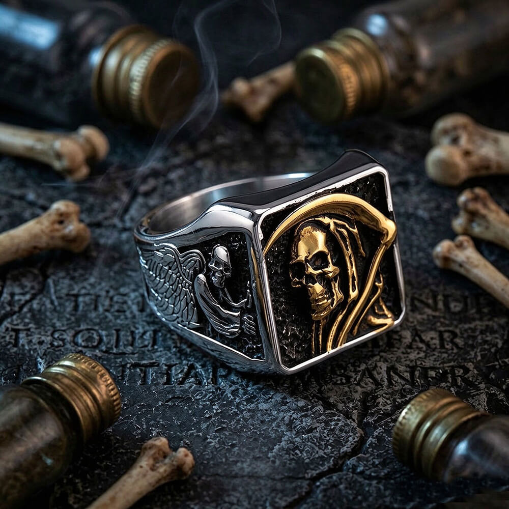Grim Reaper Stainless Steel Gothic Skull Ring | Gthic.com