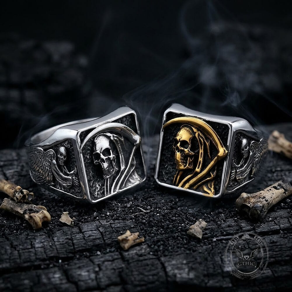 Grim Reaper Stainless Steel Gothic Skull Ring | Gthic.com