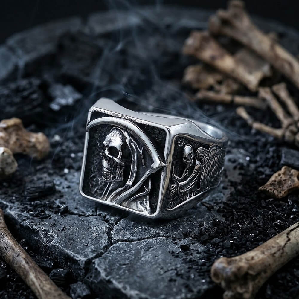 Grim Reaper Stainless Steel Gothic Skull Ring | Gthic.com