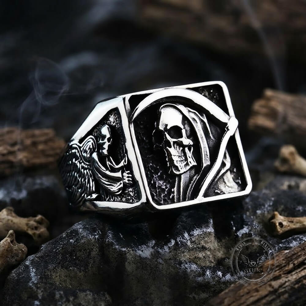 Grim Reaper Stainless Steel Gothic Skull Ring | Gthic.com