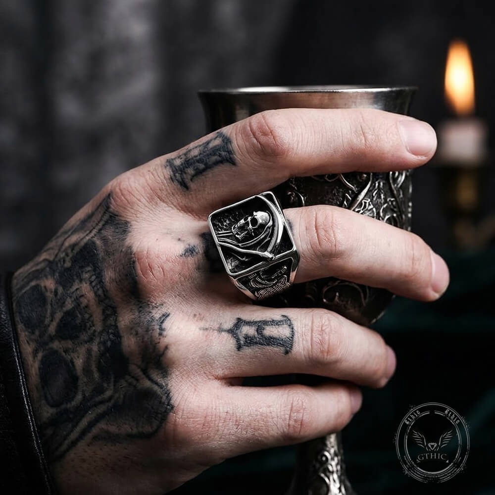 Grim Reaper Stainless Steel Gothic Skull Ring | Gthic.com