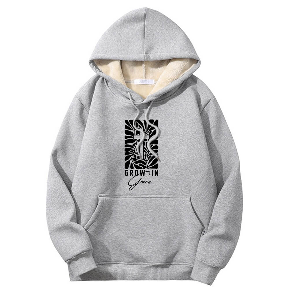 Grow In Grace Cross Crew Collar Fleece Sherpa Hoodie