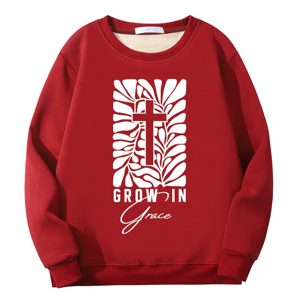 Grow In Grace Cross Crew Collar Fleece Sherpa Sweatshirt