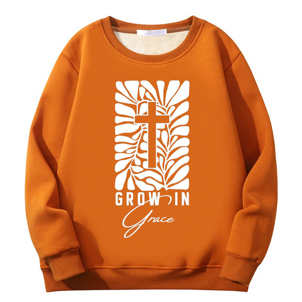 Grow In Grace Cross Crew Collar Fleece Sherpa Sweatshirt