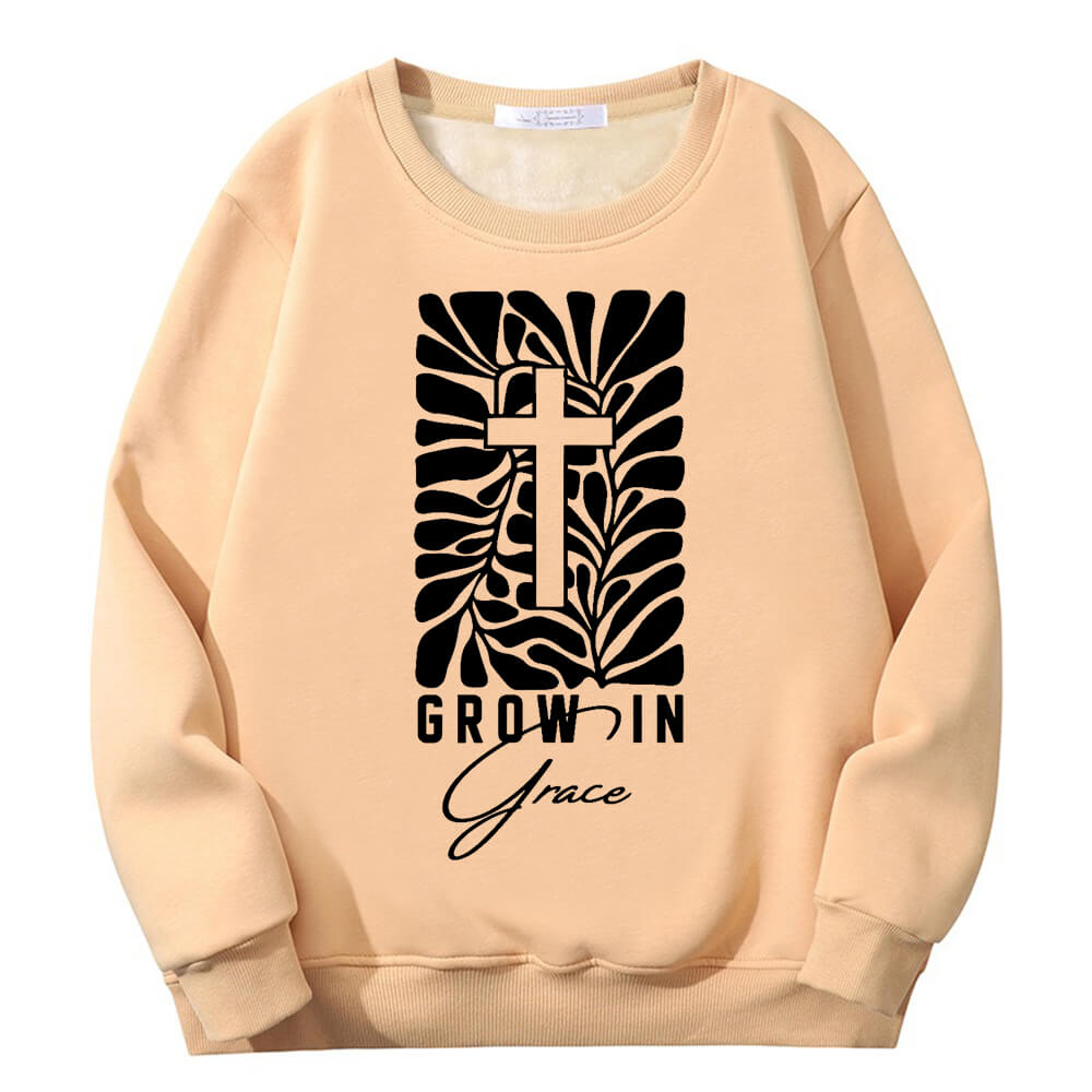 Grow In Grace Cross Crew Collar Fleece Sherpa Sweatshirt