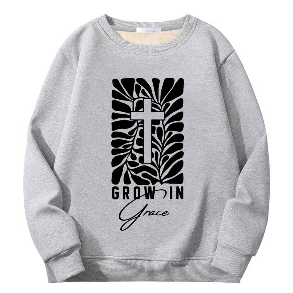 Grow In Grace Cross Crew Collar Fleece Sherpa Sweatshirt