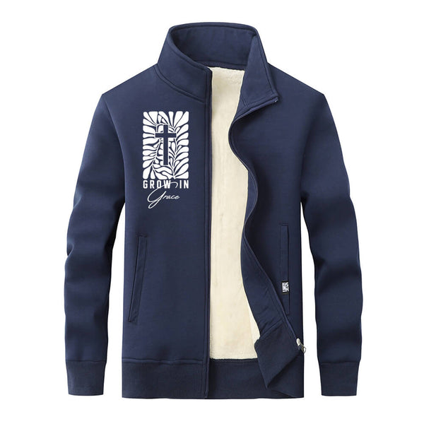 Grow In Grace Cross Stand Collar Zip Cardigan