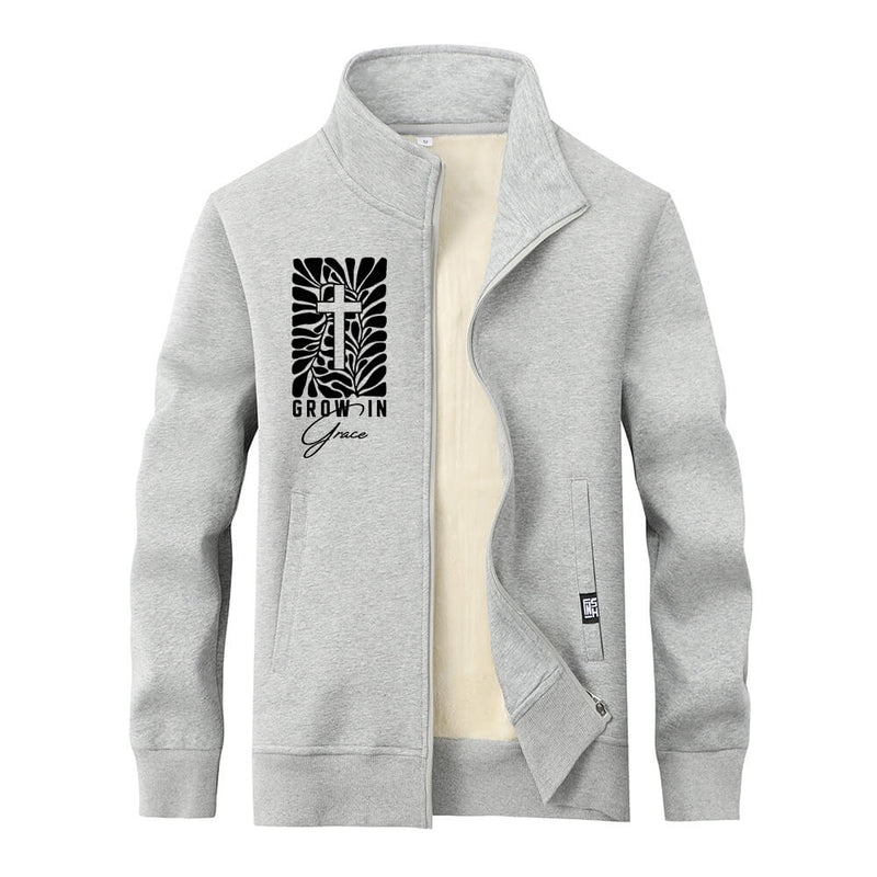 Grow In Grace Cross Stand Collar Zip Cardigan