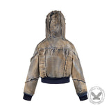 Grunge Style Short Frayed Distressed Hooded Denim Jacket | Gthic.com