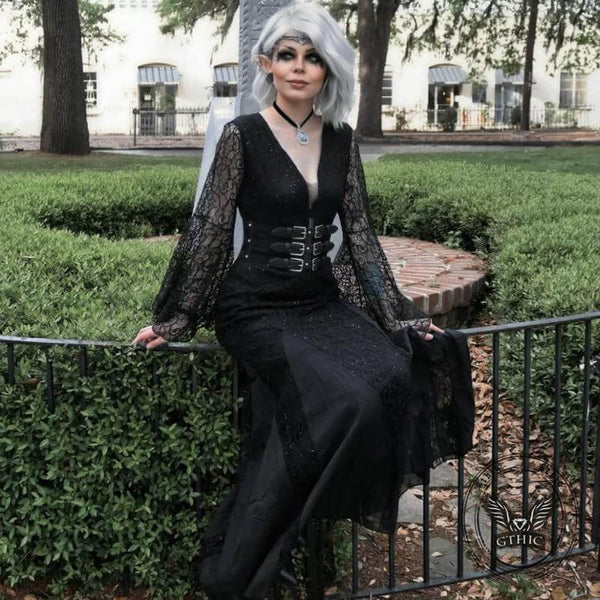 Vintage Lace Embroidery Fishtail Slim Evening Dress