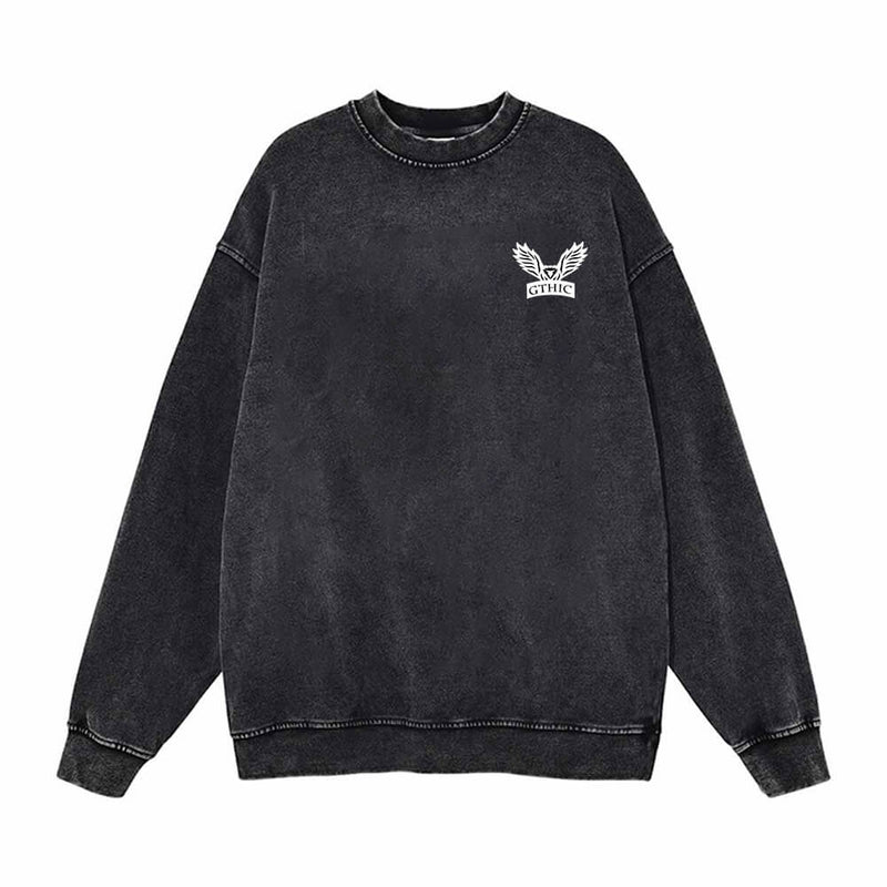 GTHIC Flying Eagle Pattern Vintage Washed Hoodie Sweatshirt