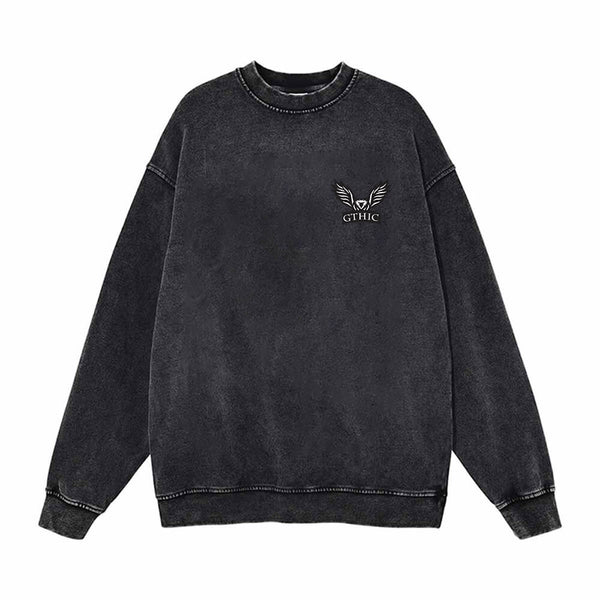 GTHIC Flying Eagle Pattern Vintage Washed Hoodie Sweatshirt | Gthic.com