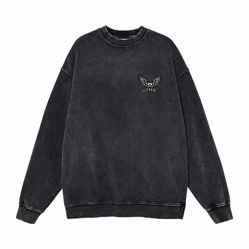 GTHIC Flying Eagle Pattern Vintage Washed Hoodie Sweatshirt | Gthic.com