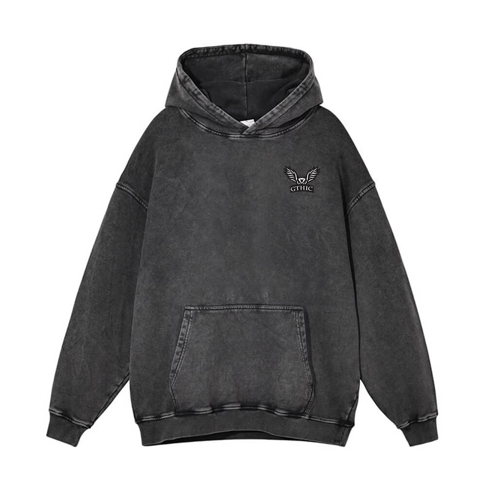 GTHIC Flying Eagle Pattern Vintage Washed Hoodie Sweatshirt | Gthic.com