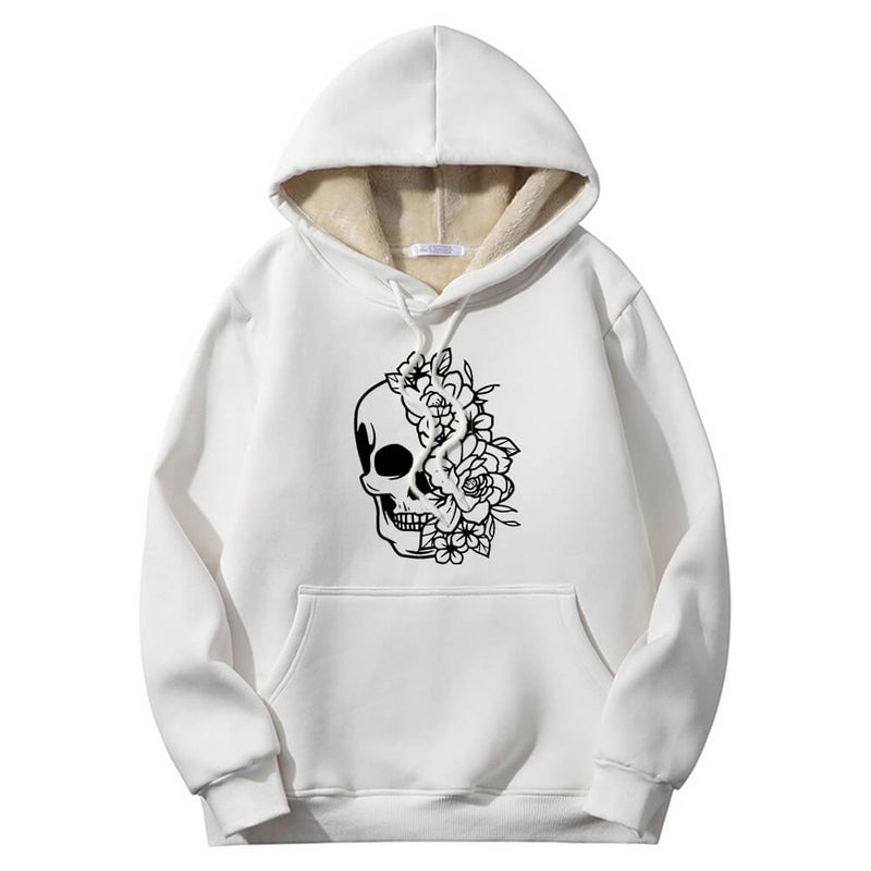 Half Face Skeleton Flower Crew Collar Hoodie