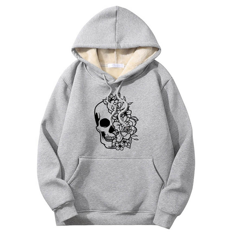 Half Face Skeleton Flower Crew Collar Hoodie