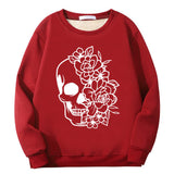 Half Face Skeleton Flower Plague Crew Collar Sweatshirt