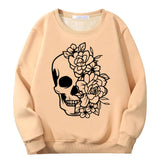 Half Face Skeleton Flower Plague Crew Collar Sweatshirt