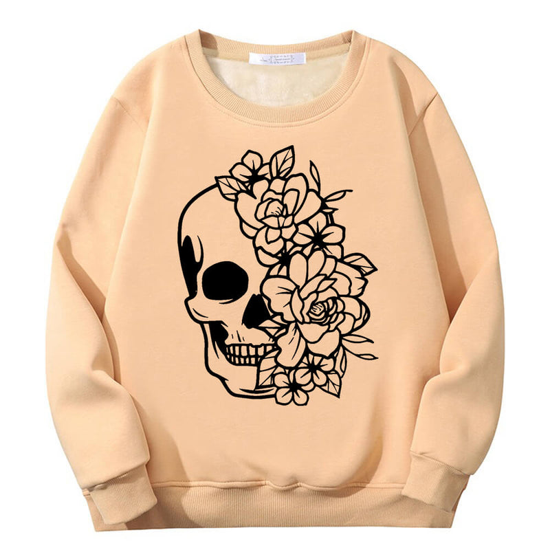 Half Face Skeleton Flower Plague Crew Collar Sweatshirt