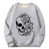 Half Face Skeleton Flower Plague Crew Collar Sweatshirt