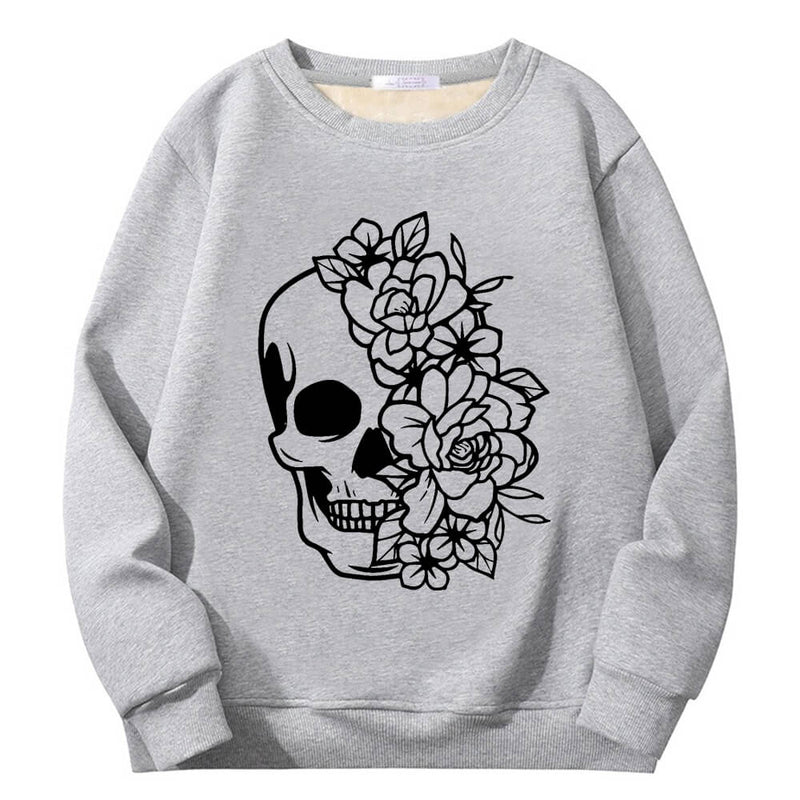 Half Face Skeleton Flower Plague Crew Collar Sweatshirt