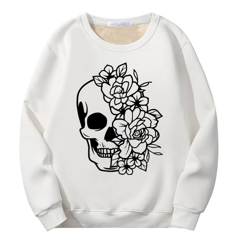 Half Face Skeleton Flower Plague Crew Collar Sweatshirt