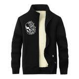 Half Face Skeleton Flower Stand Collar Zip Cardigan