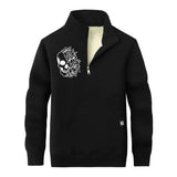 Half Face Skeleton Flower Stand Collar Zip Sweatshirt