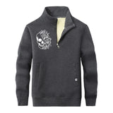 Half Face Skeleton Flower Stand Collar Zip Sweatshirt