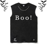  Halloween Boo Vintage Washed T-shirt Vest Top | Gthic.com
