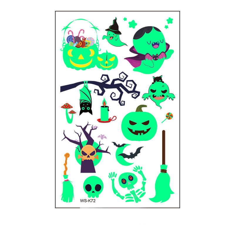 Pegatinas de tatuaje impermeables luminosas de dibujos animados de Halloween