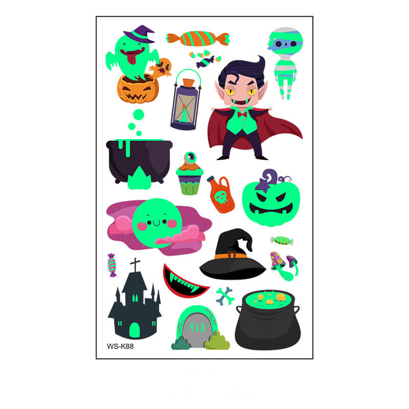 Pegatinas de tatuaje impermeables luminosas de dibujos animados de Halloween