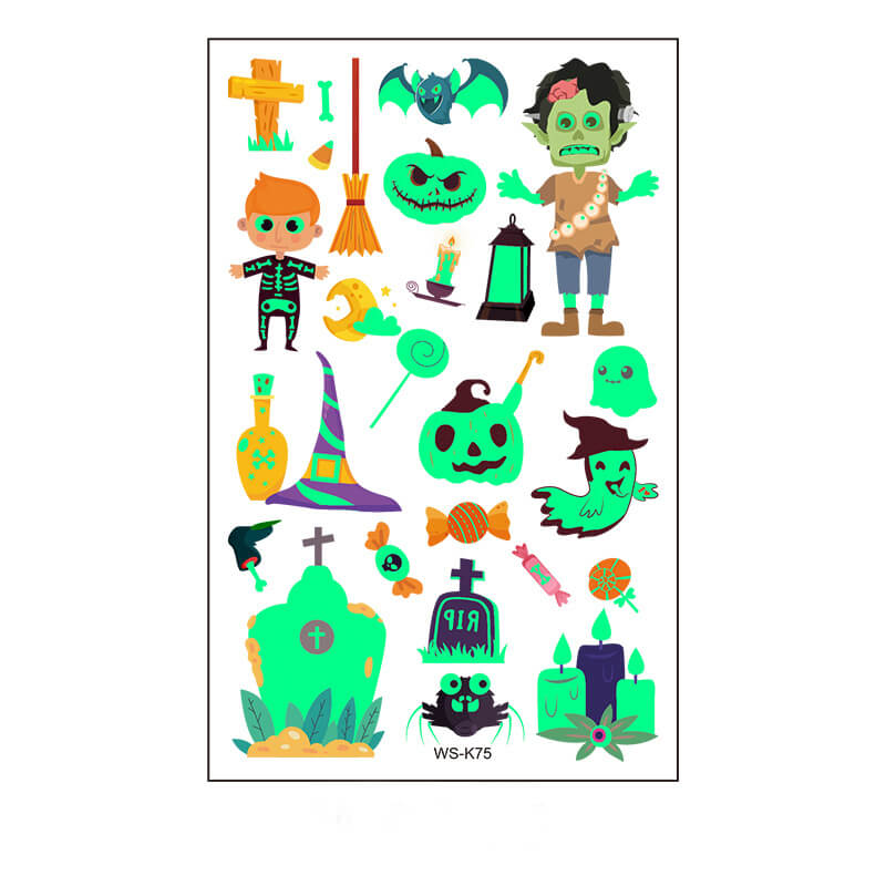 Pegatinas de tatuaje impermeables luminosas de dibujos animados de Halloween
