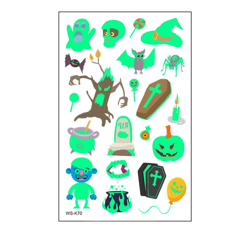 Pegatinas de tatuaje impermeables luminosas de dibujos animados de Halloween