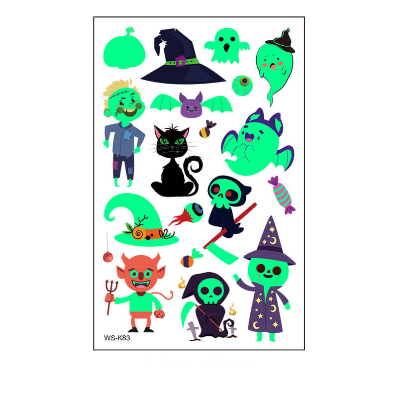 Pegatinas de tatuaje impermeables luminosas de dibujos animados de Halloween